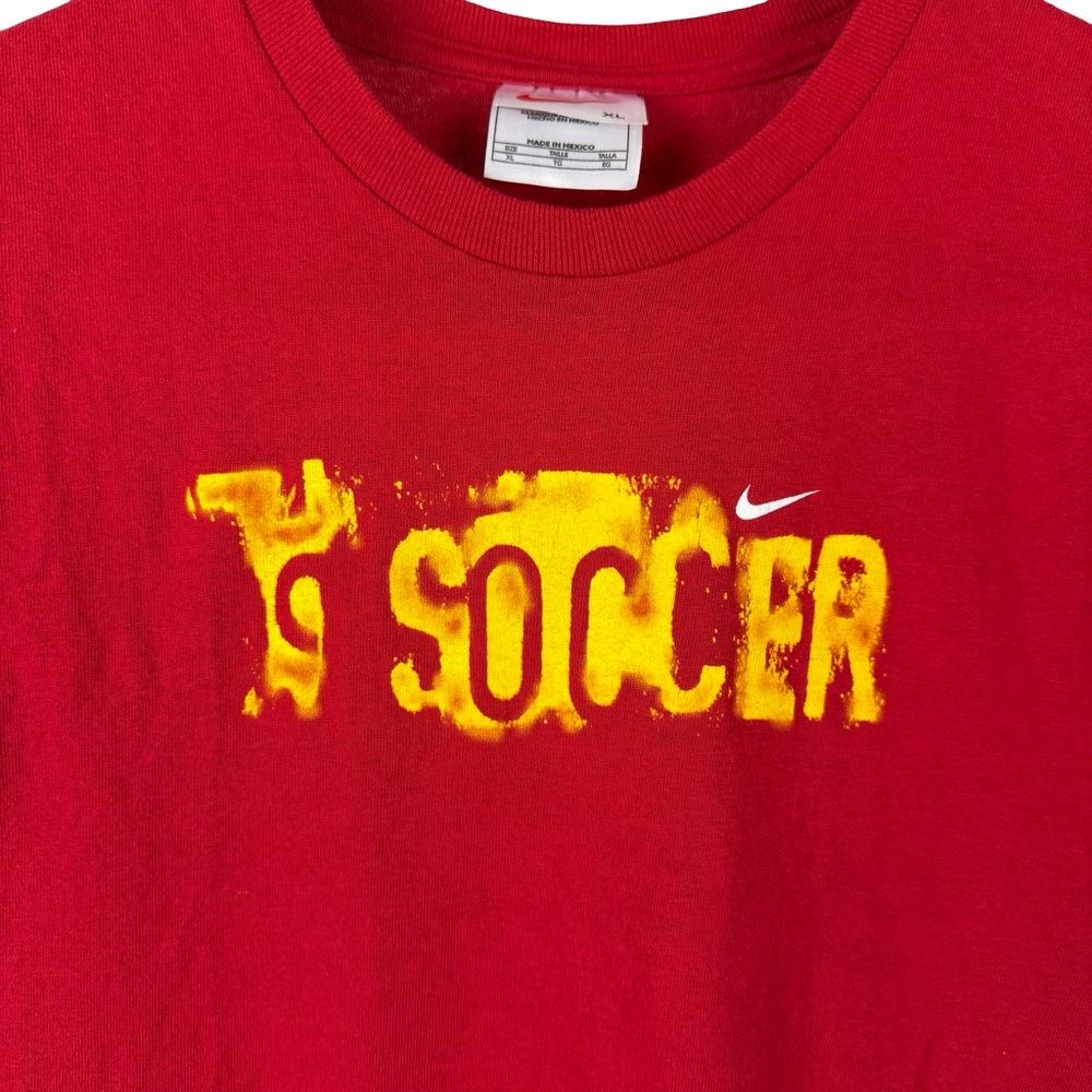 Vintage 90s Nike Trap It Soccer Sports Flame White Tag Red Shirt Size L - Picture 3 of 8